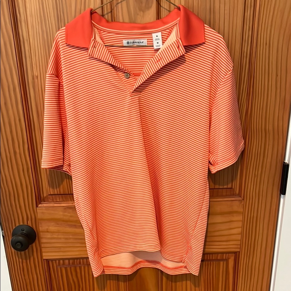 Cubavera Vibrant Orange Striped Polo Shirt